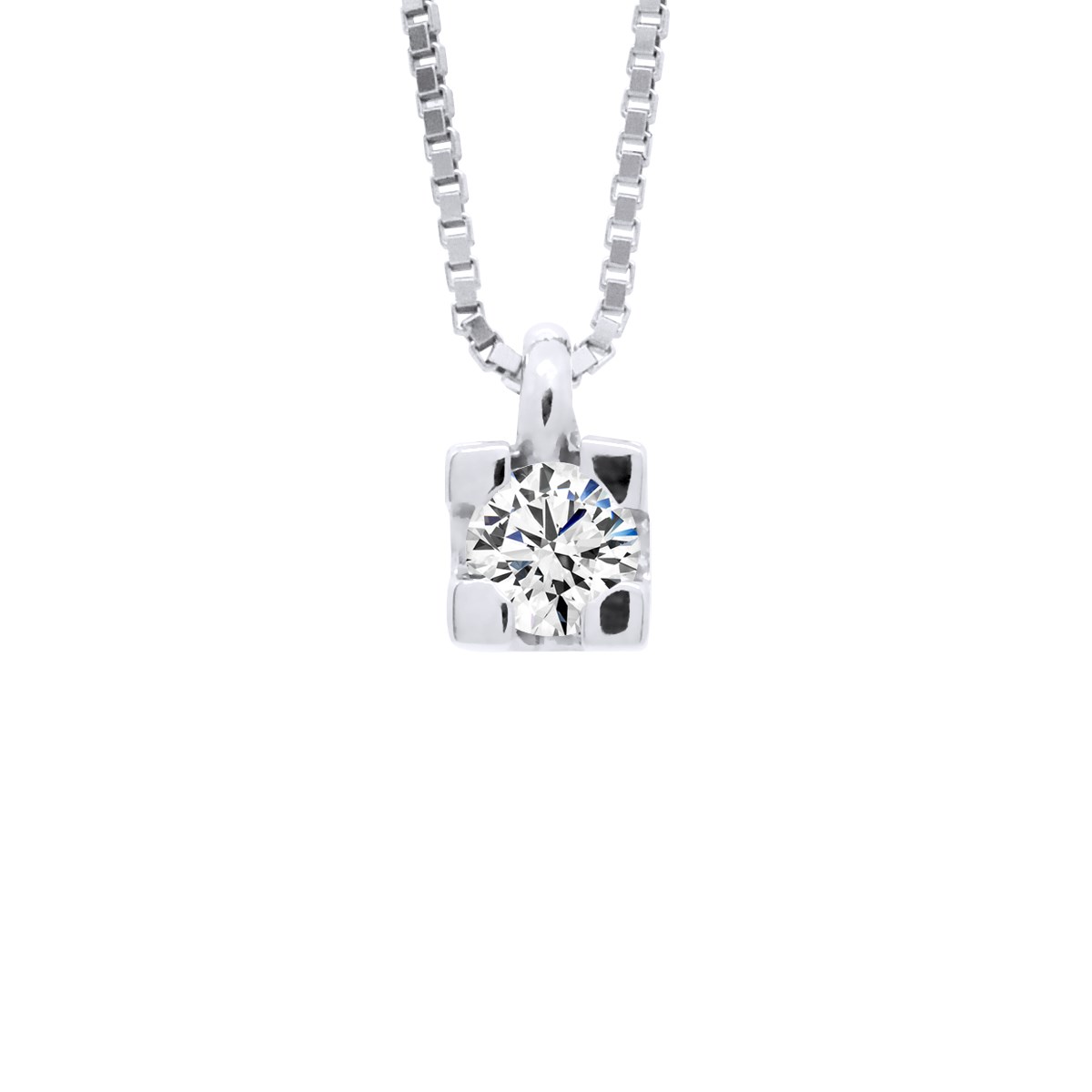 Collier Solitaire Diamant 0,070 Cts Or Blanc