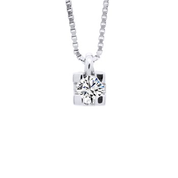 Solitaire Diamanten Ketting 0,070 Cts Wit Goud