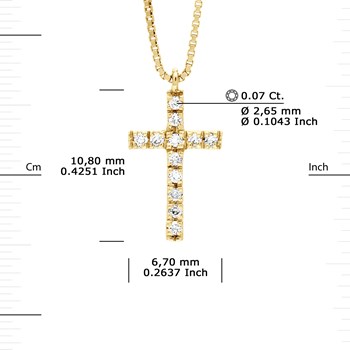 Ketting CROSS Diamanten 0.070 Cts Geelgoud