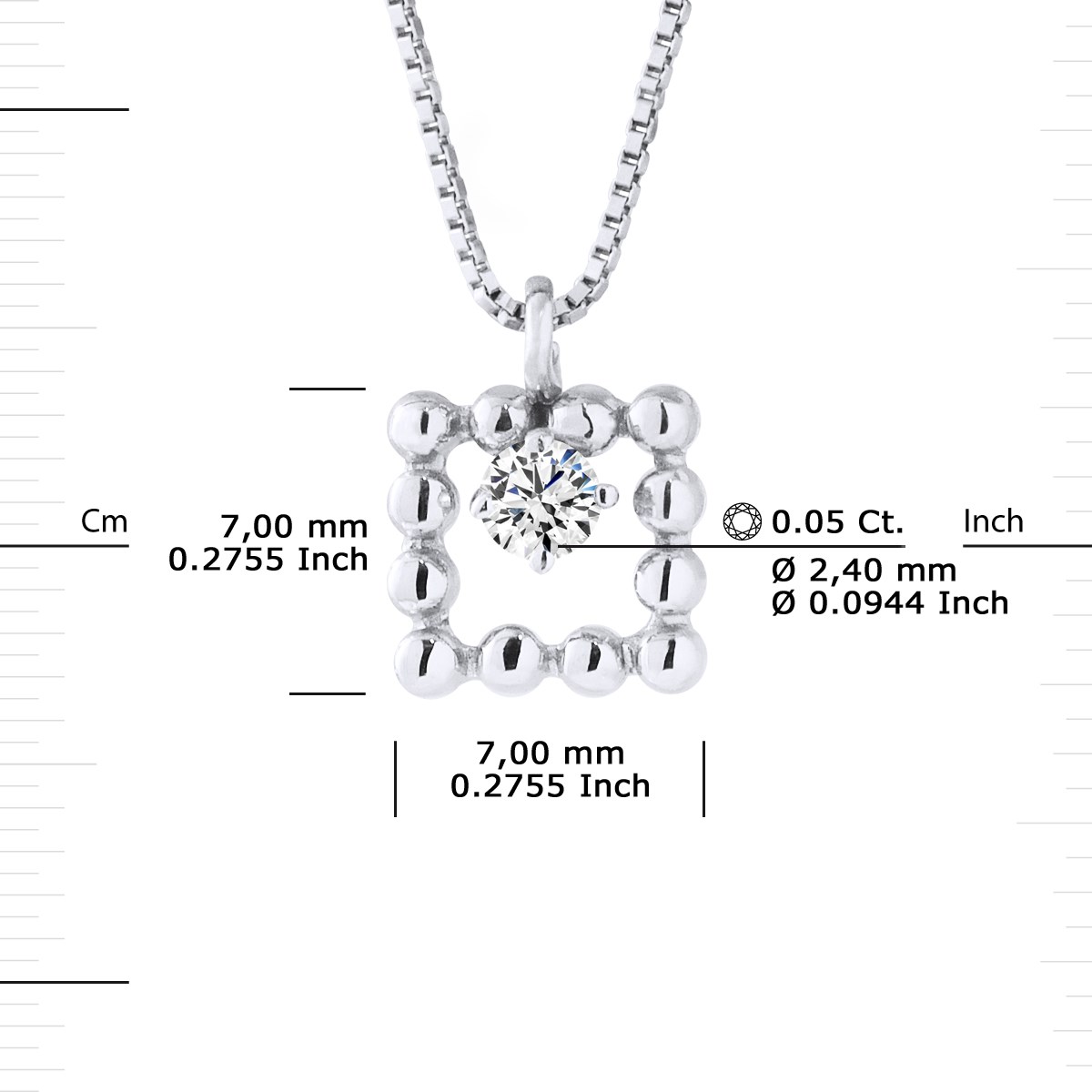 Collier SQUARE Diamants 0,050 Cts Or Blanc - vue 3