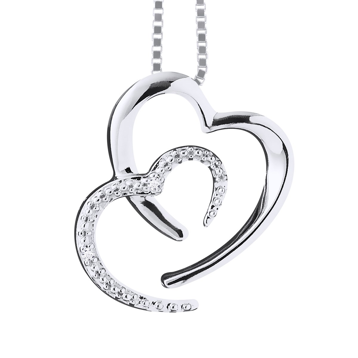 Collier 2 HEARTS Diamants 0,010 Cts Or Blanc