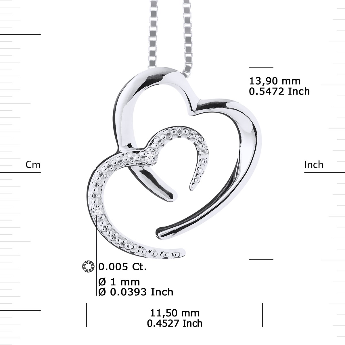 Collier 2 HEARTS Diamants 0,010 Cts Or Blanc - vue 3