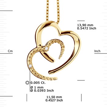 Necklace 2 HEARTS Diamonds 0.010 Cts Yellow Gold