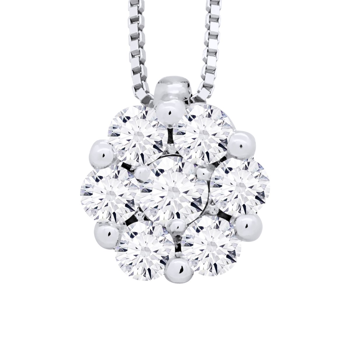 Collier Solitaire Diamants 0,35 Cts Serti illusion 1,25 Cts Or Blanc