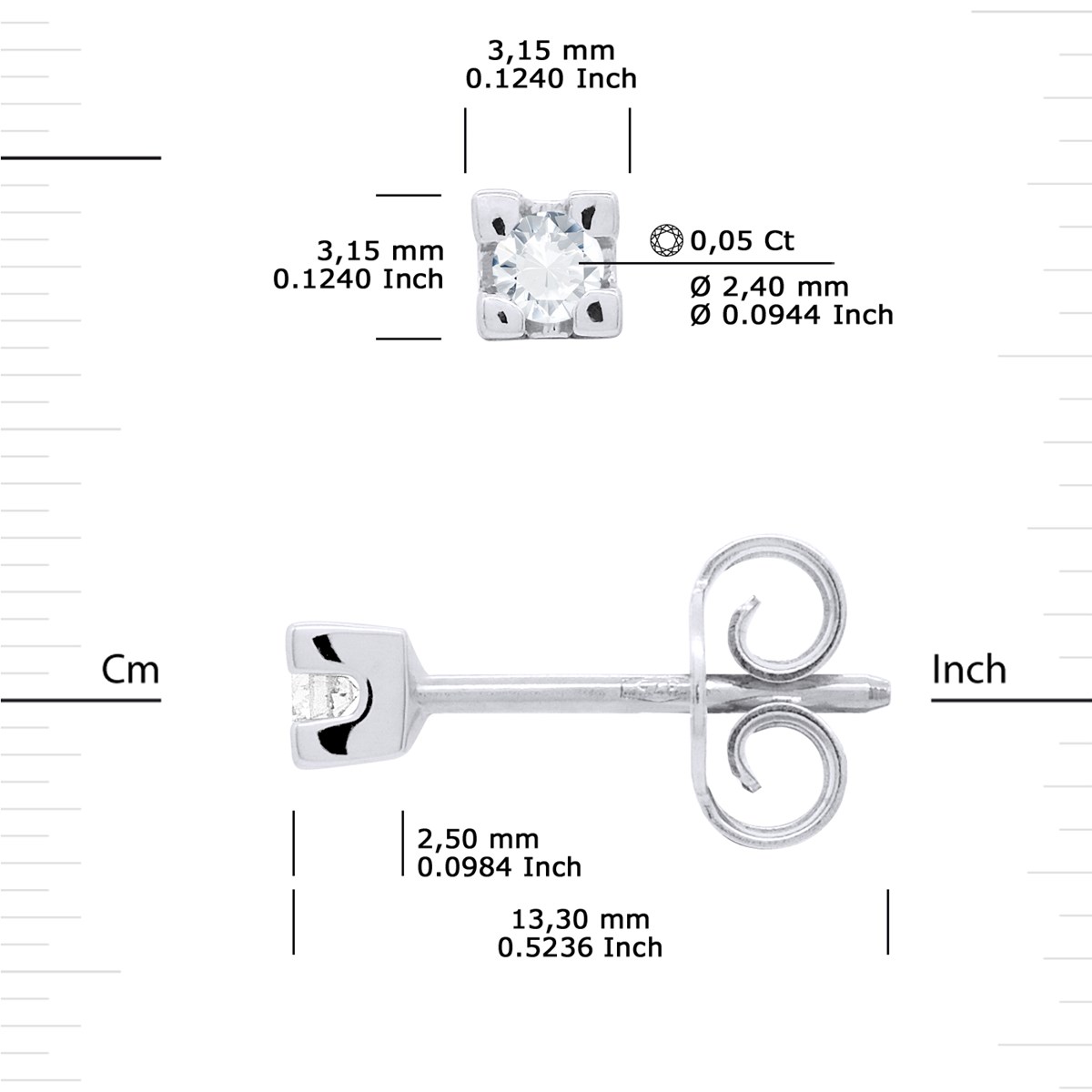 Boucles d'Oreilles Solitaires Diamants 0,10 Cts Or Blanc 18 Carats - vue 3