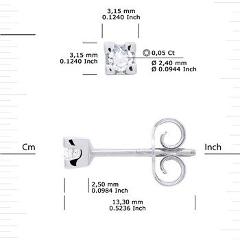 Boucles d'Oreilles Solitaires Diamants 0,10 Cts Or Blanc 18 Carats