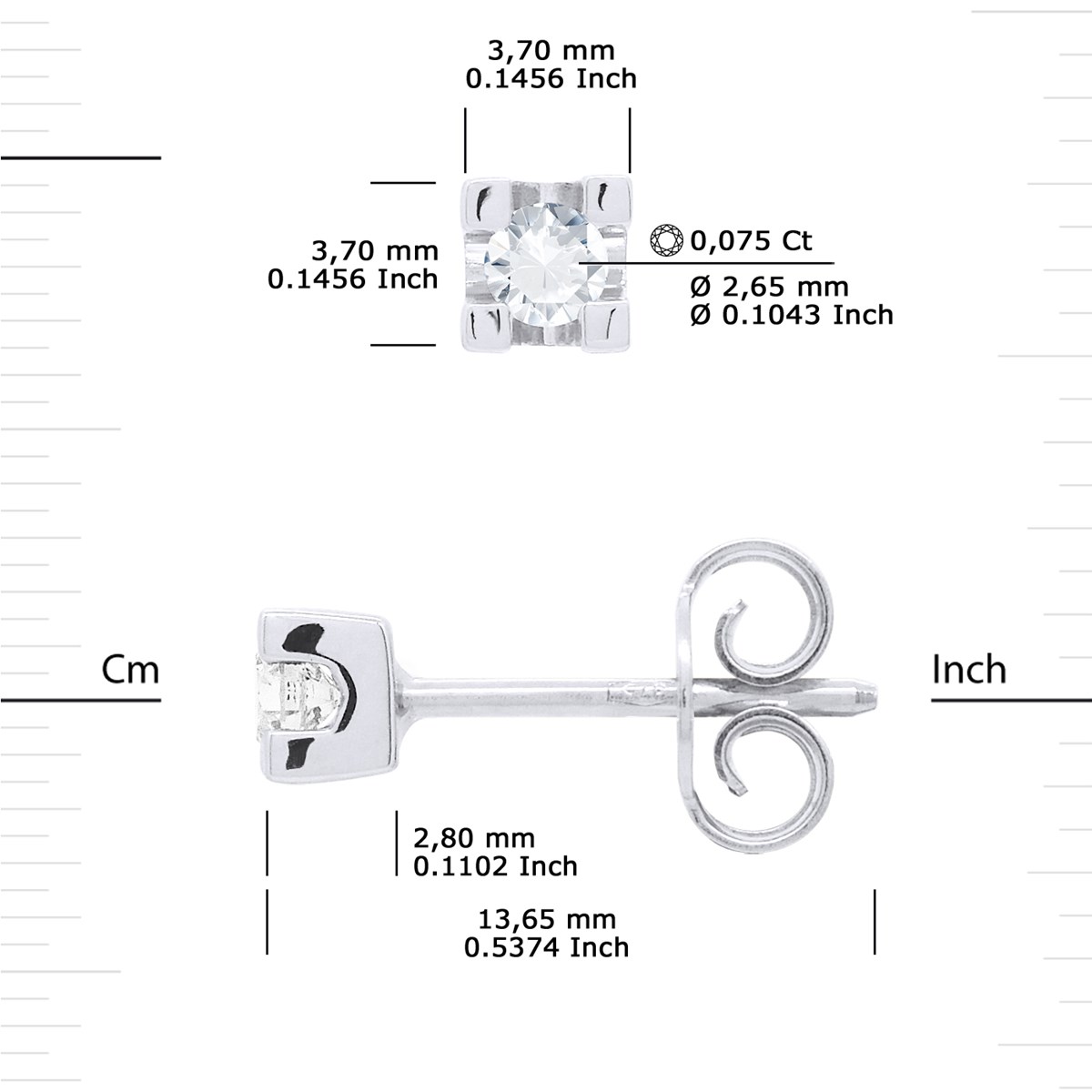 Boucles d'Oreilles Solitaires Diamants 0,15 Cts Or Blanc 18 Carats - vue 3