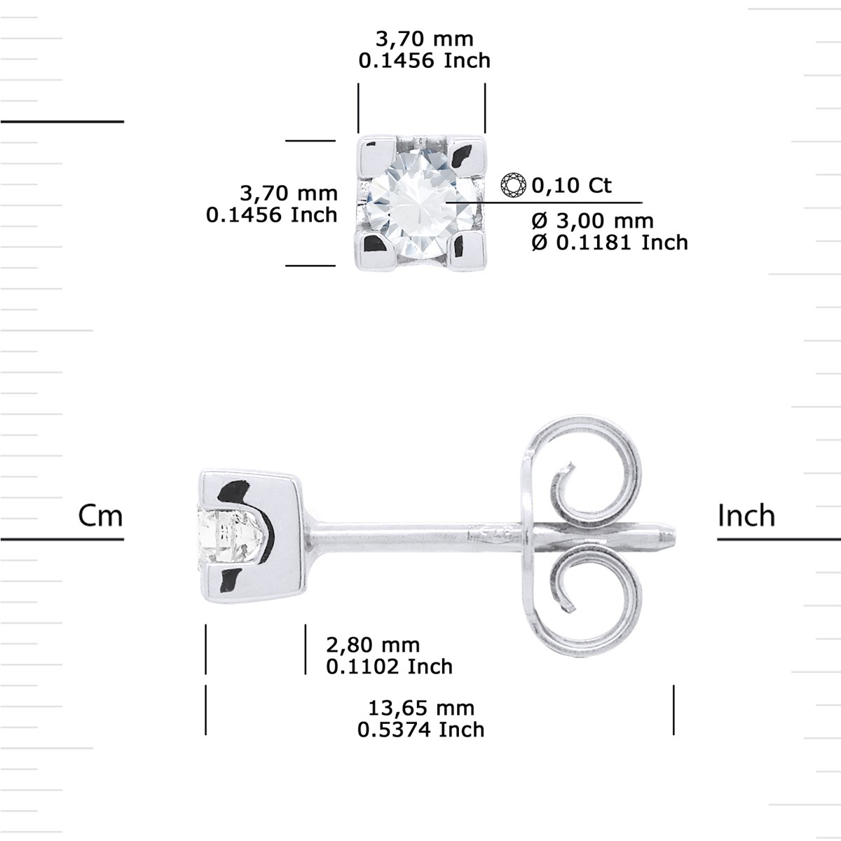 Boucles d'Oreilles Solitaires Diamants 0,20 Cts Or Blanc 18 Carats - vue 3