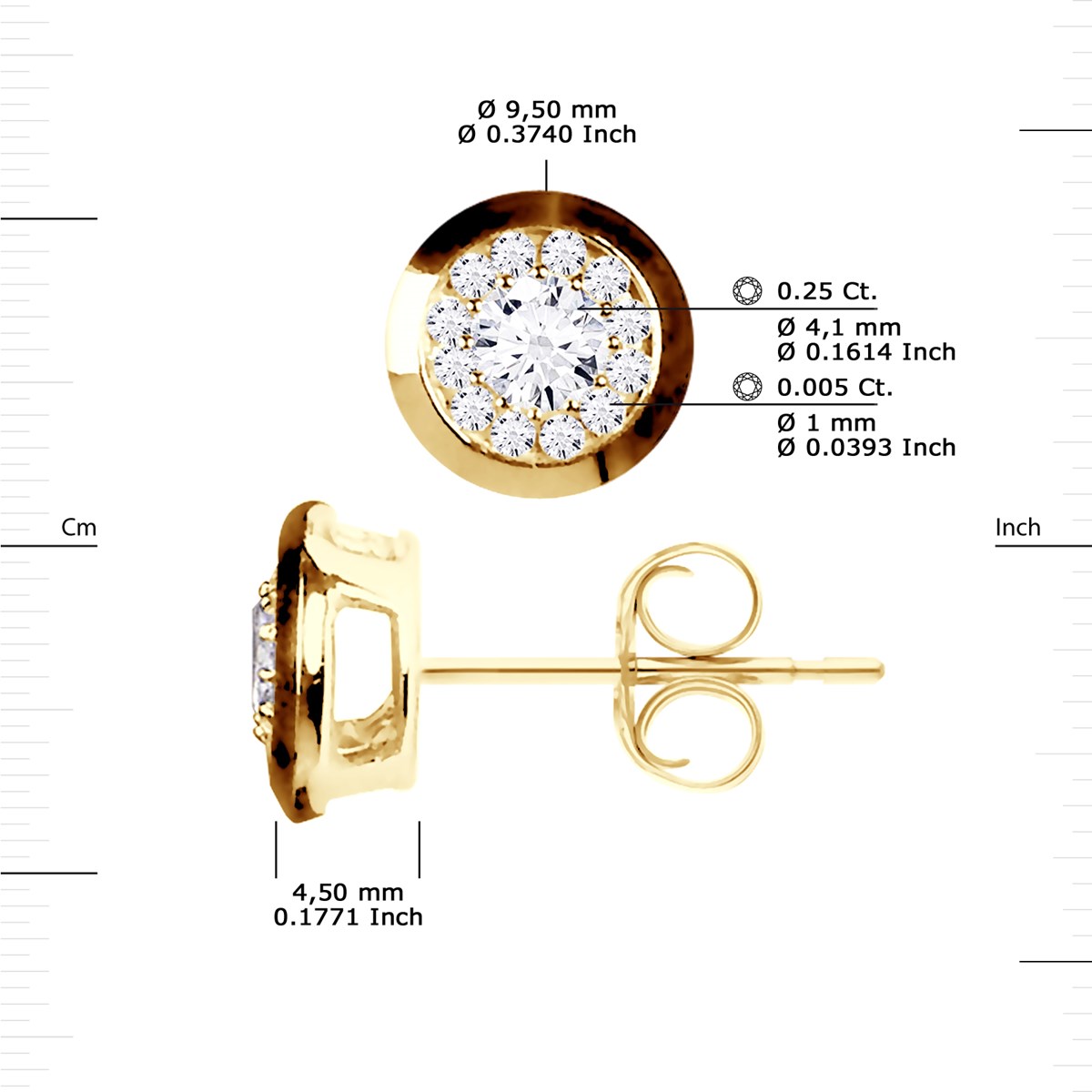 Boucles d'Oreilles Solitaire Diamants 0,50 Cts Serti illusion Or Jaune 18 Carats - vue 3