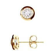 Boucles d'Oreilles Solitaire Diamants 0,30 Cts Serti illusion Or Jaune 18 Carats