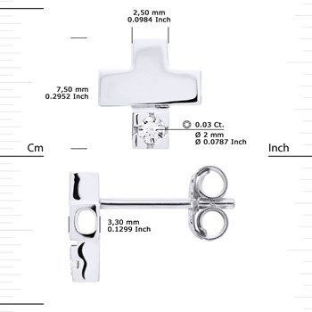 Clous d'Oreilles Diamant 0,060 Cts CROIX Joaillerie Argent 925