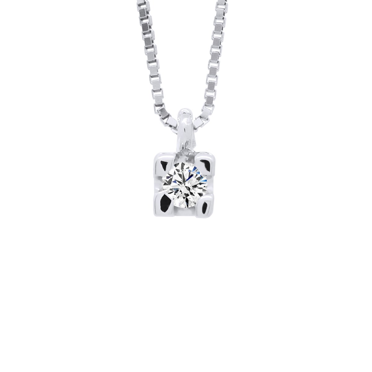 Collier Solitaire Diamant 0,030 Cts Or Blanc 18 Carats