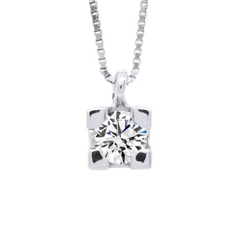 Collier Solitaire Diamant 0,20 Cts Or Blanc 18 Carats