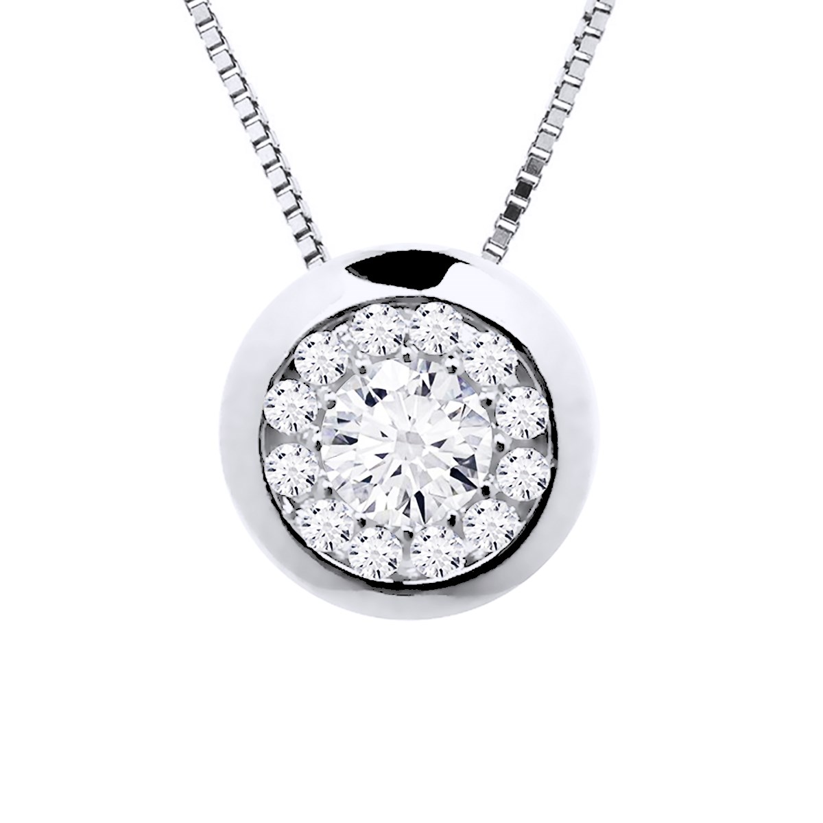 Collier Diamants 0,25 Cts Serti Illusion Or Blanc 18 Carats