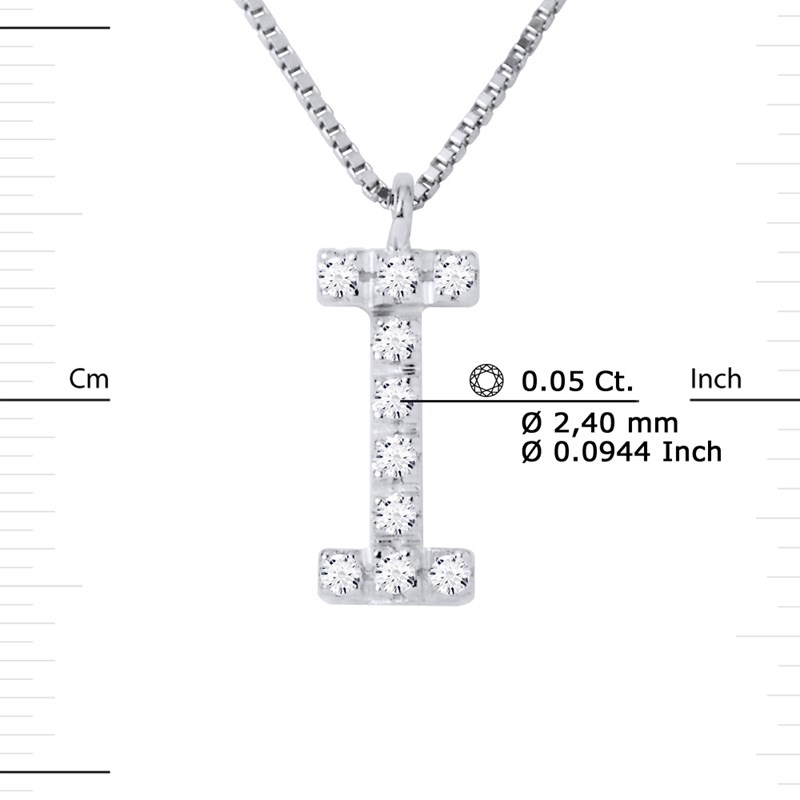 Collier ALPHABET Diamants 0,05 Cts  LETTRE 'I' Or Blanc 18 Carats - vue 3