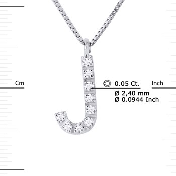 Necklace ALPHABET Diamonds 0,05 Cts LETTRE 'J' 18 Carat White Gold