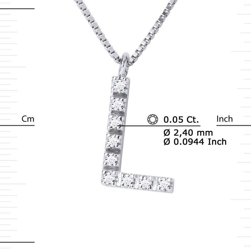 Collier ALPHABET Diamants 0,05 Cts  LETTRE 'L' Or Blanc 18 Carats - vue 3