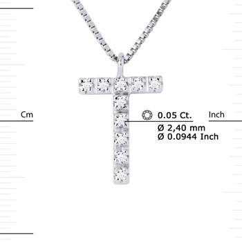 Necklace ALPHABET Diamonds 0,05 Cts LETTRE 'T' 18 Carat White Gold