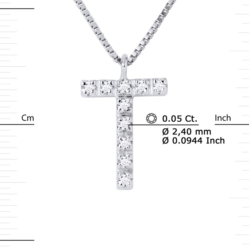 Collier ALPHABET Diamants 0,05 Cts  LETTRE 'T' Or Blanc 18 Carats - vue 3