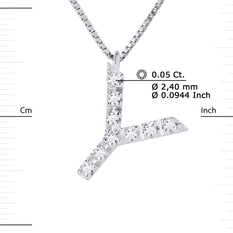 Collier ALPHABET Diamants 0,05 Cts  LETTRE 'Y' Or Blanc 18 Carats - vue 3