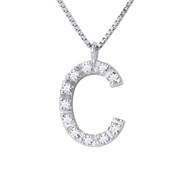 Collier ALPHABET Diamants 0,06 Cts  LETTRE 'C' Or Blanc 18 Carats