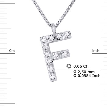 Necklace ALPHABET Diamonds 0,06 Cts LETTRE 'F' 18 Carat White Gold