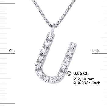 Necklace ALPHABET Diamonds 0,06 Cts LETTRE 'U' 18 Carat White Gold