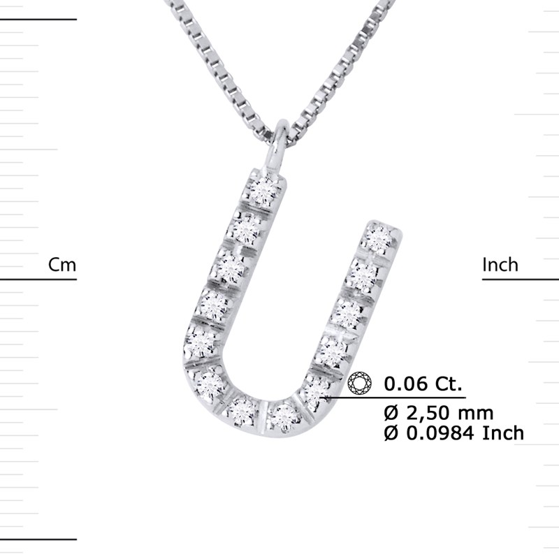 Collier ALPHABET Diamants 0,06 Cts  LETTRE 'U' Or Blanc 18 Carats - vue 3