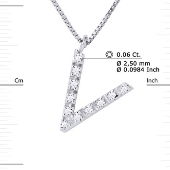 Necklace ALPHABET Diamonds 0,06 Cts LETTRE 'V' 18 Carat White Gold
