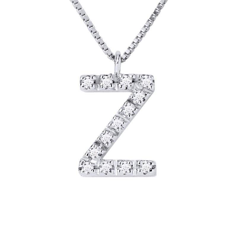 Collier ALPHABET Diamants 0,06 Cts  LETTRE 'Z' Or Blanc 18 Carats