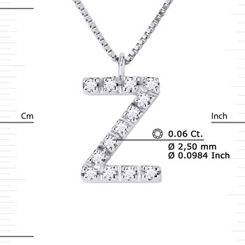 Necklace ALPHABET Diamonds 0,06 Cts LETTRE 'Z' 18 Carat White Gold