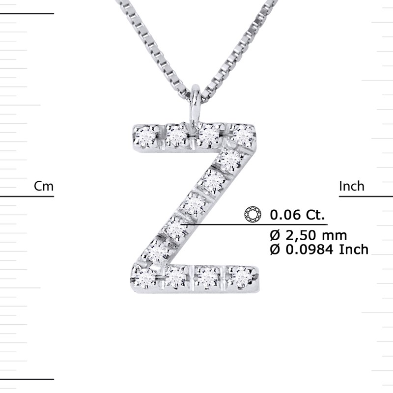 Collier ALPHABET Diamants 0,06 Cts  LETTRE 'Z' Or Blanc 18 Carats - vue 3