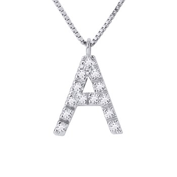 Collier ALPHABET Diamants 0,07 Cts  LETTRE 'A' Or Blanc 18 Carats