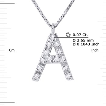 Necklace ALPHABET Diamonds 0,07 Cts LETTRE 'A' 18 Carat White Gold