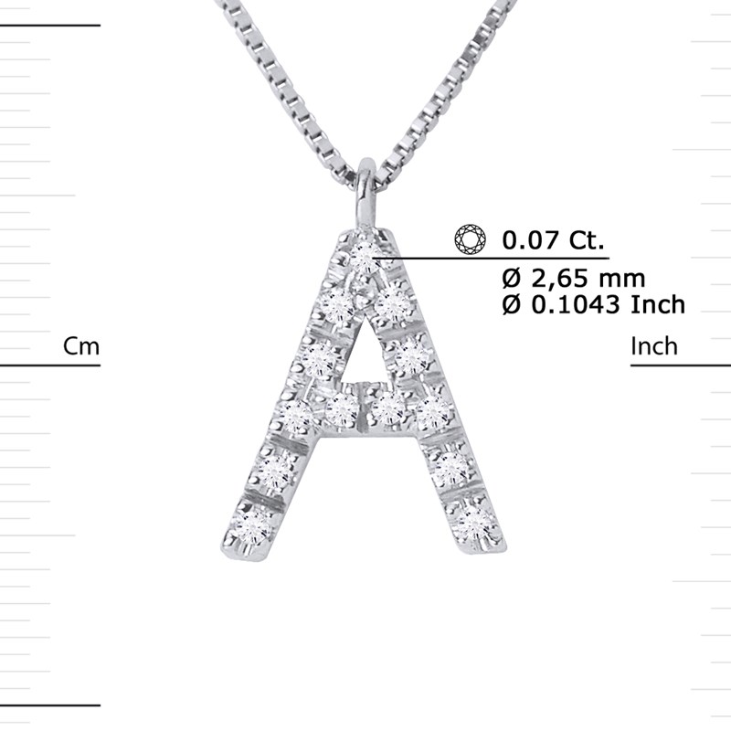 Collier ALPHABET Diamants 0,07 Cts  LETTRE 'A' Or Blanc 18 Carats - vue 3