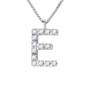 Collier ALPHABET Diamants 0,07 Cts  LETTRE 'E' Or Blanc 18 Carats