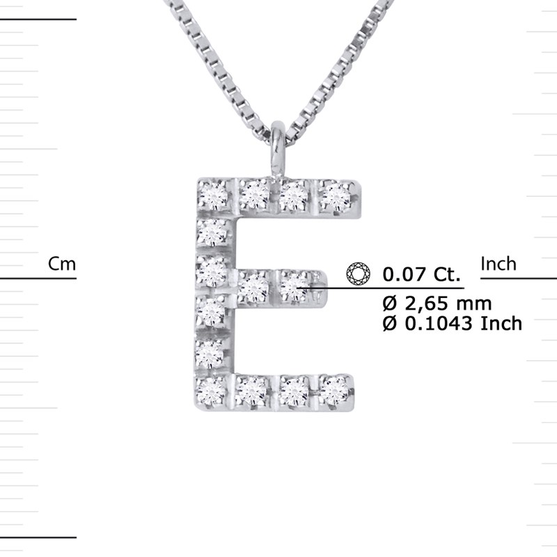 Collier ALPHABET Diamants 0,07 Cts  LETTRE 'E' Or Blanc 18 Carats - vue 3