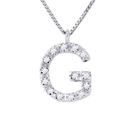 Collier ALPHABET Diamants 0,07 Cts  LETTRE 'G' Or Blanc 18 Carats