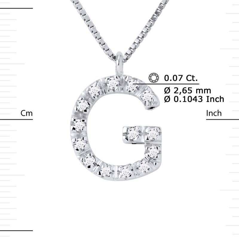 Collier ALPHABET Diamants 0,07 Cts  LETTRE 'G' Or Blanc 18 Carats - vue 3