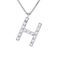 Collier ALPHABET Diamants 0,07 Cts  LETTRE 'H' Or Blanc 18 Carats