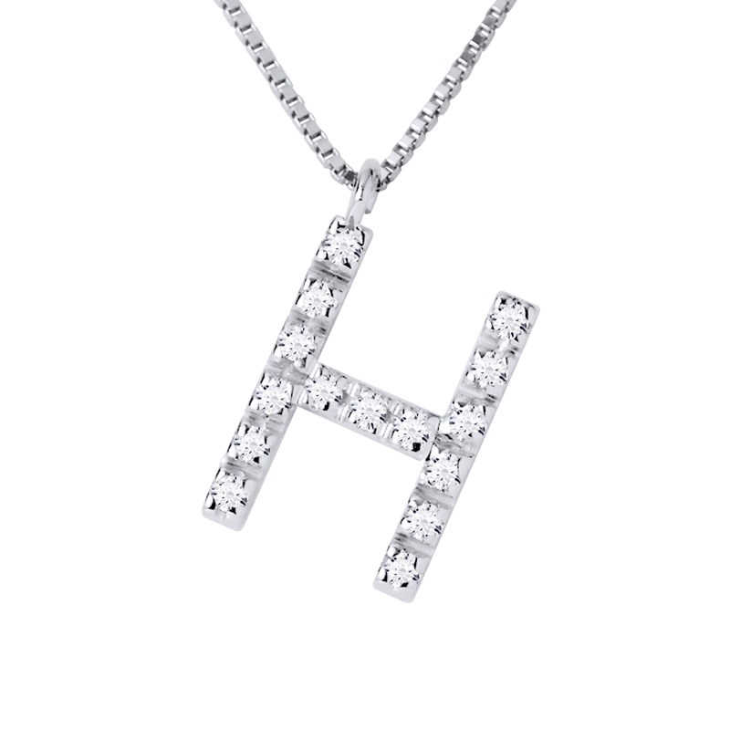 Collier ALPHABET Diamants 0,07 Cts  LETTRE 'H' Or Blanc 18 Carats