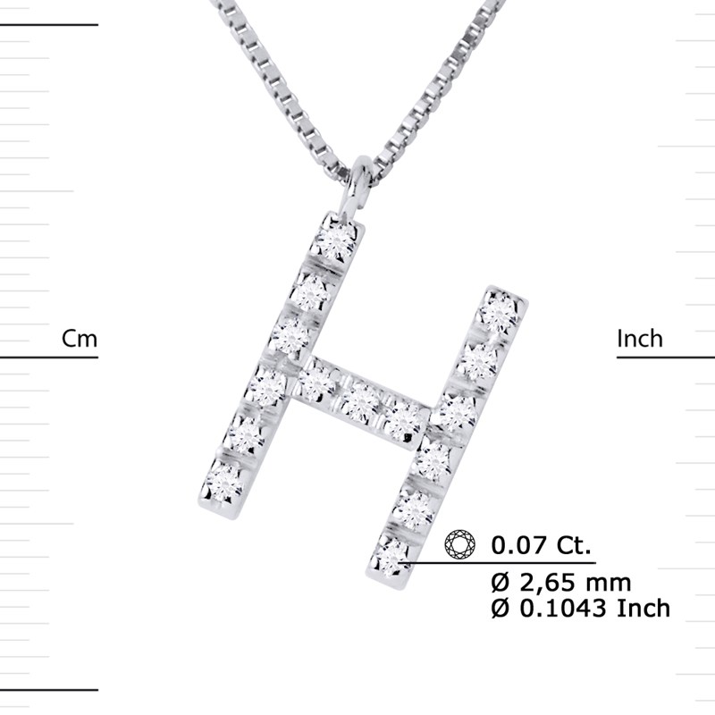 Collier ALPHABET Diamants 0,07 Cts  LETTRE 'H' Or Blanc 18 Carats - vue 3