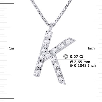 Necklace ALPHABET Diamonds 0,07 Cts LETTRE 'K' 18 Carat White Gold