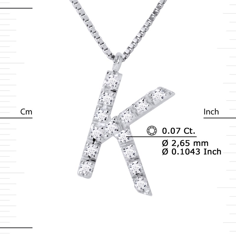 Collier ALPHABET Diamants 0,07 Cts  LETTRE 'K' Or Blanc 18 Carats - vue 3