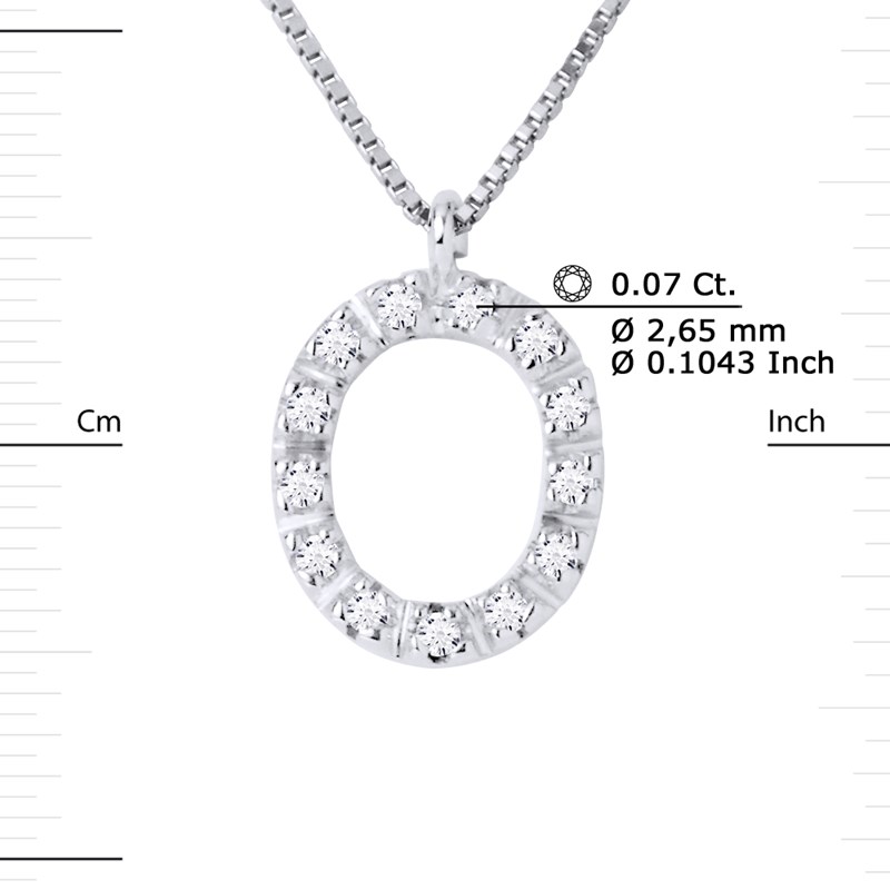 Collier ALPHABET Diamants 0,07 Cts  LETTRE 'O' Or Blanc 18 Carats - vue 3