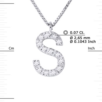 Necklace ALPHABET Diamonds 0,07 Cts LETTRE 'S' 18 Carat White Gold