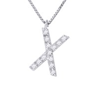 Collier ALPHABET Diamants 0,07 Cts  LETTRE 'X' Or Blanc 18 Carats