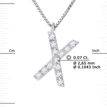 Necklace ALPHABET Diamonds 0,07 Cts LETTRE 'X' 18 Carat White Gold