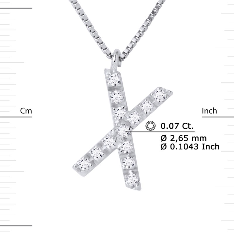 Collier ALPHABET Diamants 0,07 Cts  LETTRE 'X' Or Blanc 18 Carats - vue 3
