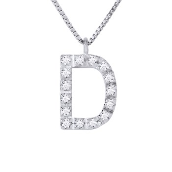 Necklace ALPHABET Diamonds 0,08 Cts LETTRE 'D' 18 Carat White Gold